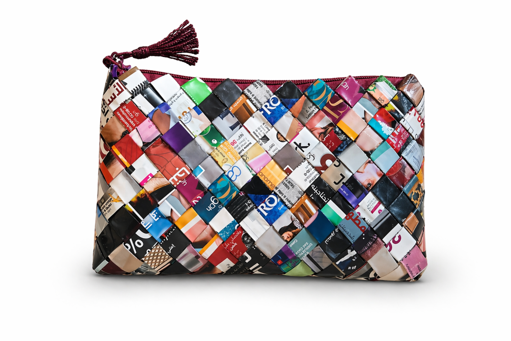 Sacs tressés à la main en papier recyclé multicolore